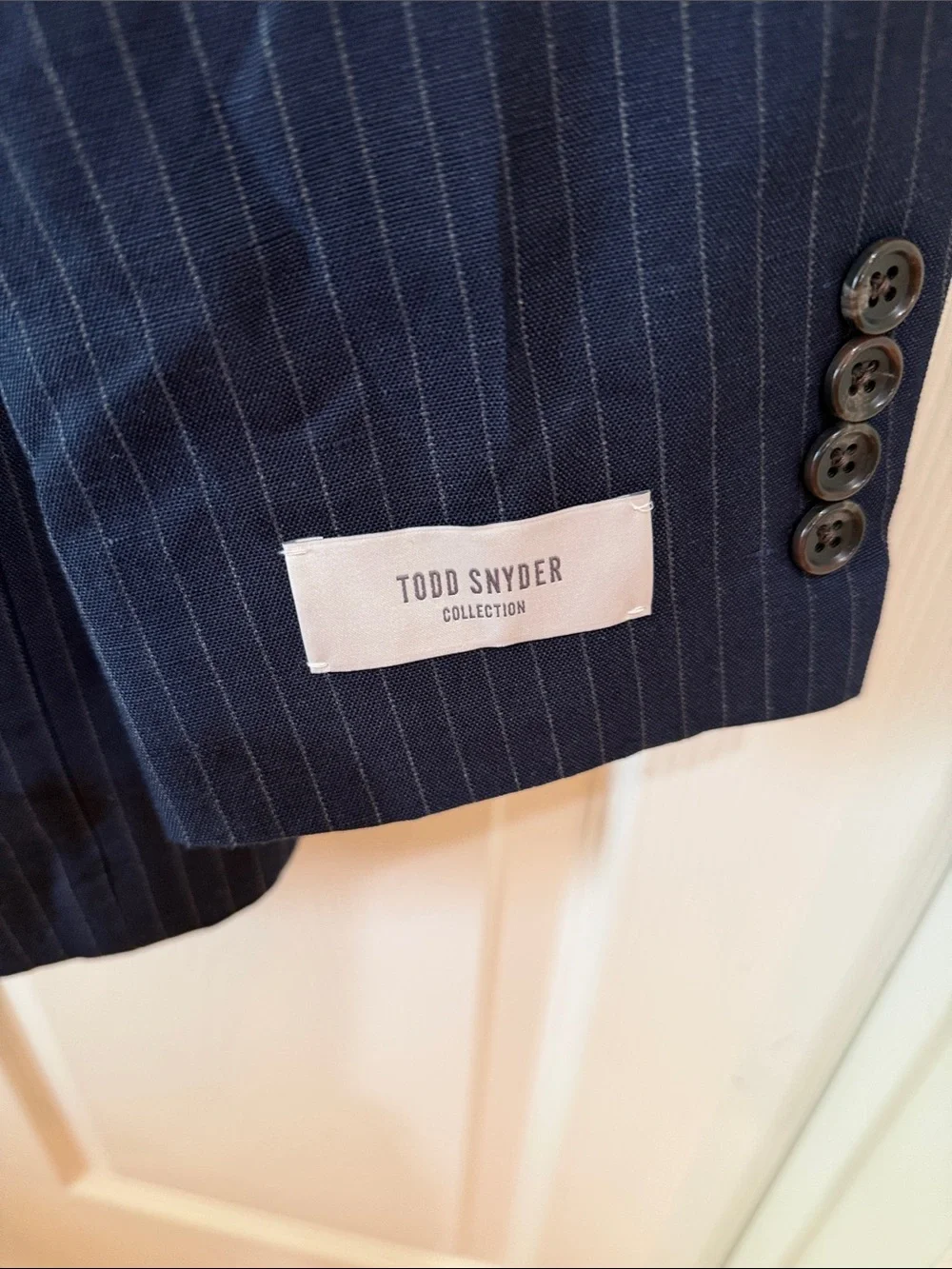 Todd Snyder Navy Pinstripe Double-Breasted Suit Jacket Sz 40S.  New